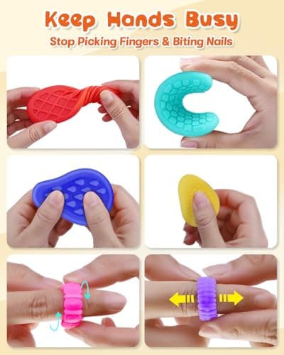 Fidget Sensory Stone Toys for Kids & Adults, 12 Pack Soft Textured Worry Stone & Ring, Calming Tools for Autism ADHD Anxiety Relief, Quiet Stress Relief Toy, Party Favor or Basket Stuffer Gift - Thumbnail 4