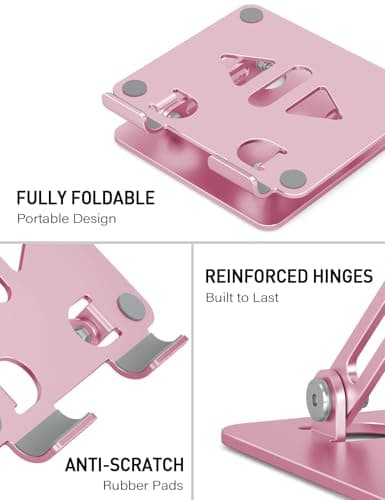 Aoviho Tablet Stand Holder for Desk, Adjustable Aluminum Desk Accessories, Stable Desktop Stand for Office Home,Compatible with iPad Pro Air Mini, Samsung Tablets, Rose Gold - Thumbnail 5