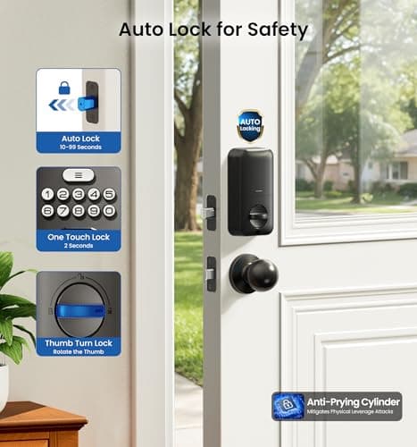 Veise Fingerprint Door Lock with 2 Knobs - Keyless Entry Door Lock with Handle, Electronic Keypad Deadbolt, Smart Front Handle Set, Auto-Locking, Waterproof, Easy Installation, Oil-Rubbed Bronze - Thumbnail 4