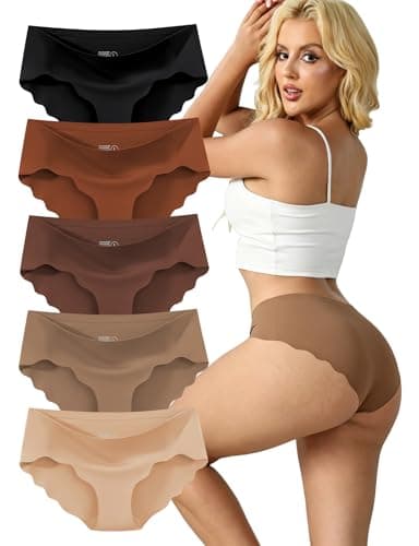 MCOWOD Women's Seamless Underwear No Show Bikini Panties Low Rise Hipster Wave Edge Sexy Multicolor Size M 5 Pack - Image 1