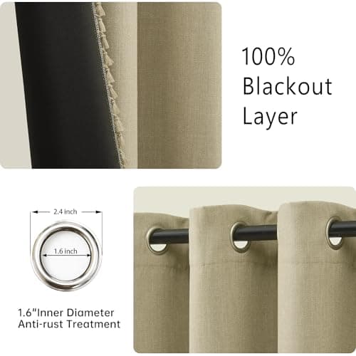 Linen Blackout Curtains 63 Inch Length Linen Beige Curtains Farmhouse Decor for Livingroom - Thumbnail 5