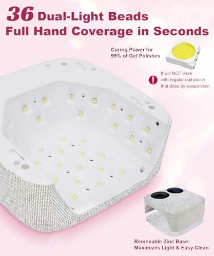 80W Cordless Wireless Nail Lamp, Professional UV Light for Gel Nails with Rechargeable Battery, Dual-Screen Display & Magnetic Base, Fast Curing Gel Polish Nail Dryer, LED Nail Light (Diamond) - Thumbnail 6
