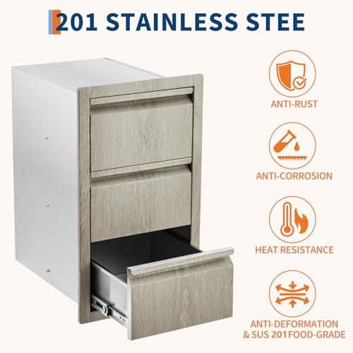 Garvee 14.7" W x 18.5" D x 24.5" H Stainless Steel Outdoor Kitchen Triple Drawers - Heavy Duty with Handles, Weather-Resistant Flush Mount for BBQ Island, Patio Grill & Outdoor Cooking Space - Thumbnail 5