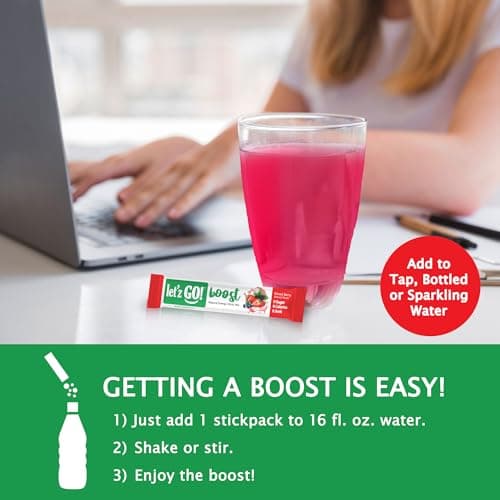 Let'z Go Clean Energy Drink Mix – Natural Caffeine Packets, Vitamins C + D, Electrolytes, Sugar-Free, Zero Calories | Anytime Energy | 15 Count (Mixed Berry) - Thumbnail 6