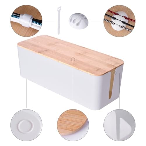 2 Pack Large Cable Management Box – Wooden Style Cord Organizer and Cover for TV Wires, Computer, Router, USB Hub and Under Desk Power Strip – Safe ABS Material and Baby-Pets Proof Lock (White) - Thumbnail 5