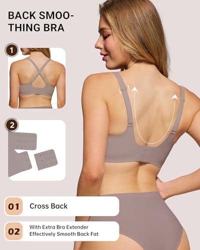 HORISUN Jelly Wireless Bras for Women Push Up V Neck Seamless T-Shirt Bras No Underwire Supportive Full Coverage Bralettes (Grey 42C) - Thumbnail 3