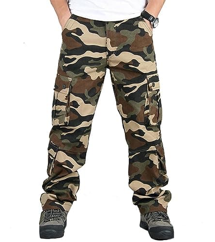 BAYAMO Mens Camo Cargo Pants Military Fatigue BDU Pant Hunting Combat Work Hiking Casual Pants with 8 Pockets (Camo Khaki,40) - Thumbnail 2