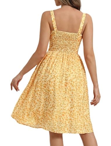 Belle Poque 2026 Summer Yellow Floral Dress for Women Midi A Line Sundress Cute Milkmaid Dress with Pockets S - Thumbnail 4