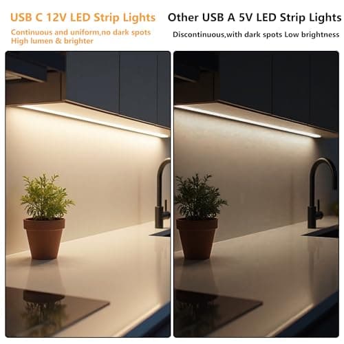 16.4ft 12V LED Strip Lights Neutral White, USB C LED Light Strip Powered by Type-C, Flexible Cuttable LED Tape Light, USB Powered LED Lights for Bedroom, Cabinet, Mirror, 1ft USB-C Cable Included - Thumbnail 4