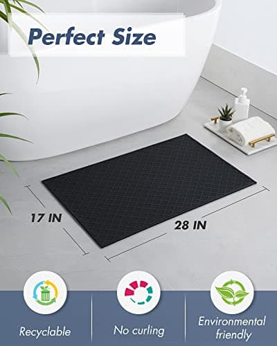 AMOAMI Ultra Thin Bathroom Rugs, Rubber Backed Bath Mats for Bathroom Non Slip, Absorbent Bathroom Mat for Floor, Shower, Sink (17"x28", Black) - Thumbnail 2