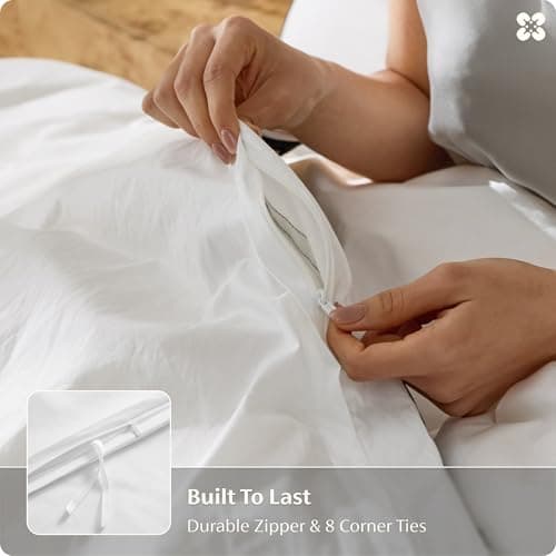 Bedsure 100% Cotton Duvet Cover Queen, Luxury Hotel Duvet Cover, White Comforter Cover with Black Frame, PureWoven Breathable & Lightweight Bedding Set for All Season, 3 Pieces, 90"x90" - Thumbnail 5