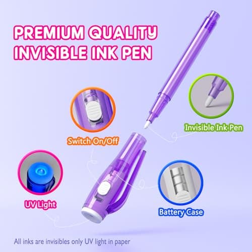 JIMMIDDA Invisible Ink Pen Spy Game for Kids, Party Favors Toys for Girls Boys, Magic Markers for Boys Girls Fun Outdoor Toys, Birthday for 6-13 Year Old Girls Boys (24PCS+Black Notebooks) - Thumbnail 4