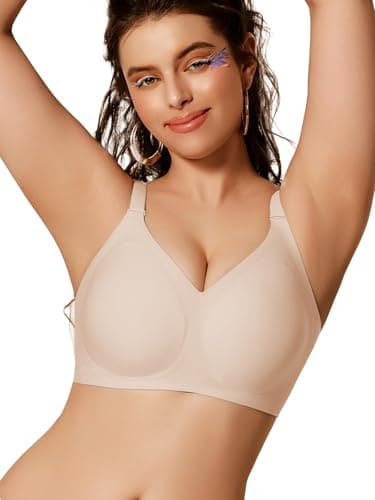 COCOMARTS Jelly Bras for Women No Underwire Push Up Seamless Supportive Plunge Bra Full Coverage Comfortable Bralettes Nude 3X-Large - Thumbnail 3