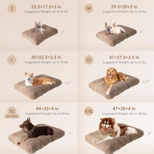 EHEYCIGA Fluffy Dog Crate Bed for Medium Dogs, Plush Faux Fur Crate Pad, Calming Anti Anxiety Medium Dog Bed for Crate, Washable Soft Warm Mat with Non-Slip Bottom, Camel - Thumbnail 2