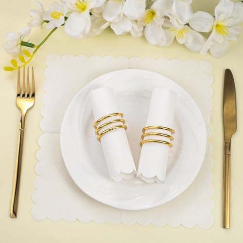 NatNarr 120 Pcs Cocktail Napkins Scalloped White Wedding Napkins Disposable Dessert Beverage Napkins for Wedding, Bridal Shower,Coffee Bar Dinner, 5 x 5 Inch - Thumbnail 5