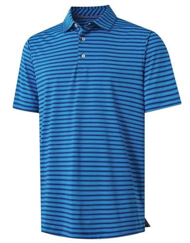 M MAELREG Golf Polo Shirts for Men Short Sleeve Dry Fit Striped Casual Collared Moisture Wicking Men's Golf Shirts Dark Blue