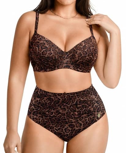 Popilush Shapewear Swimsuits for Women Tummy Control High Waisted Bikini Sets Push Up Ruched Two Piece Bathing Suit Leopard Print - Image 1