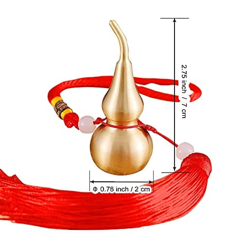 Feng Shui Brass Wu Lou Golden Gourd with Red Luck Strip Treasure Pendant for Bedroom,Car Hanging Ornaments,Fortune Protection,Hu Lu Bring Good Luck Safty Success,2.75inch Tall,Full Brass - Thumbnail 4
