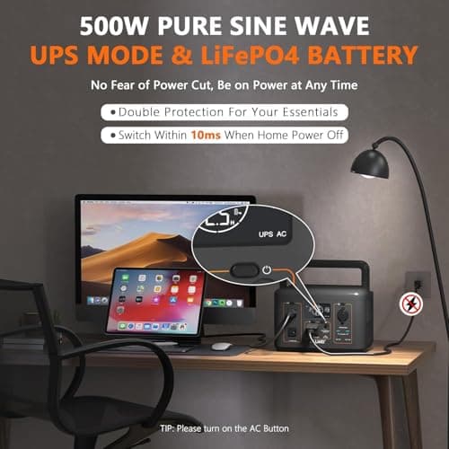 ALLWEI 500W Solar Generator with 100W Solar Panel, 512Wh LiFePO4 Battery - Thumbnail 2
