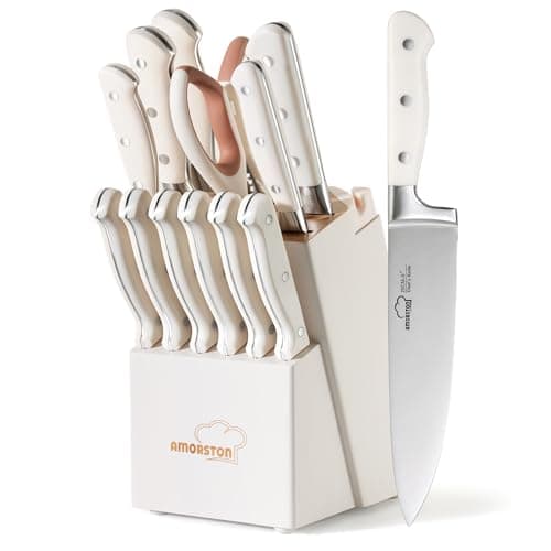 Knife Set, Kitchen Knives Set with Block and Sharpener 14 Pcs Full Tang Knives German Stainless Steel Dishwasher Safe Kitchen Utensils Set with Ergonomic Handle