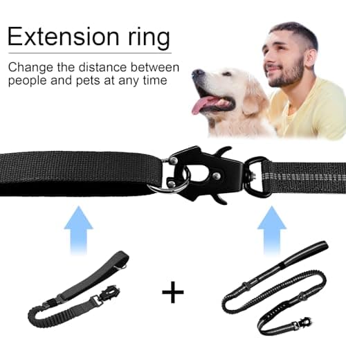 20” Strong Short Leash for Dog, Heavy Duty Bungee Dogs Leash with Padded Handle Car Seatbelt, Small Dog Training Leashs for Large or Medium Dogs - Can be Used with Other leashes (Black) - Thumbnail 4