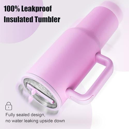 Sioncal 40 oz Insulated Tumbler with Handle and Straw | 100% Leakproof Insulated Water Bottle Travel Mug | Double Wall Vacuum Insulated | Cup Holder Friendly | BPA-Free (Dark Purple) - Thumbnail 3