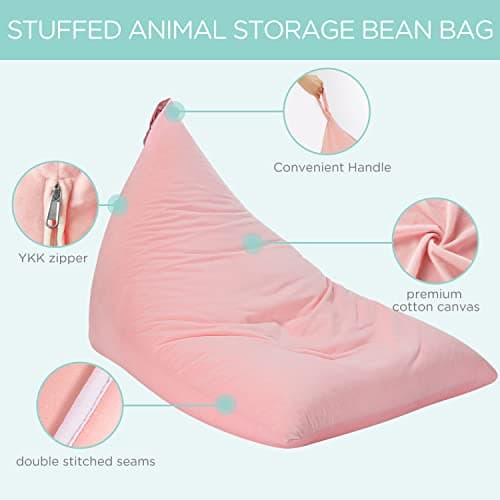 Aubliss Stuffed Animal Storage Bean Bag Chairs Cover, 50"x 35" Extra Large Velvet Bean Bags Chair for Kids & Adults, Ultra Soft Zipper Beanbag Toy Storage for Boys Girls - Pink - Thumbnail 3