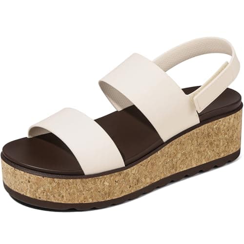 Marc Ford Women's 2026 White Platform Wedge Cork Sandals Chunky Lug Sole Lightweight Comfortable Waterproof Summer Beach Vacation Essentials Trendy Walking Shoes Resort Wears Size 5 - Image 1