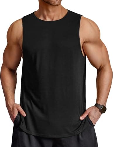 COOFANDY Men's Gym Shirt Sleeveless Workout Exercise Lightweight Tank Tops for Men Loose Cutoff Shirts Moisture Wicking Tank Black - Image 1