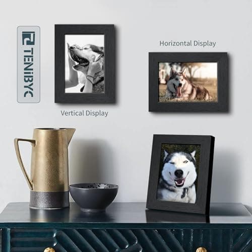 TENIBYC 5x7 Picture Frame 3 Pack - Black Woodgrain, Solid Wood & HD Tempered Glass, Table Display or Wall Hanging - Thumbnail 6