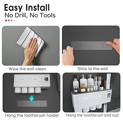 iHave Toothbrush Holders Wall Mounted with Toothpaste Dispenser & 4 Cups - Thumbnail 5