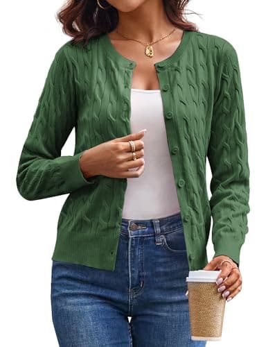 Lightweight Green Cardigan Sweaters for Women Trendy, Spring Fashion Clothes Summer Clothing, Knit Shrug Sweater Tops M - Image 1