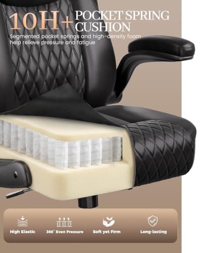 COMHOMA Mid-Back Office Chair, Ergonomic PU Desk Chair with Flip up Arms, Small Computer Gaming with Comfy Lumbar Support,Rocking Function,Sturdy Metal Base, Ink Black - Thumbnail 5