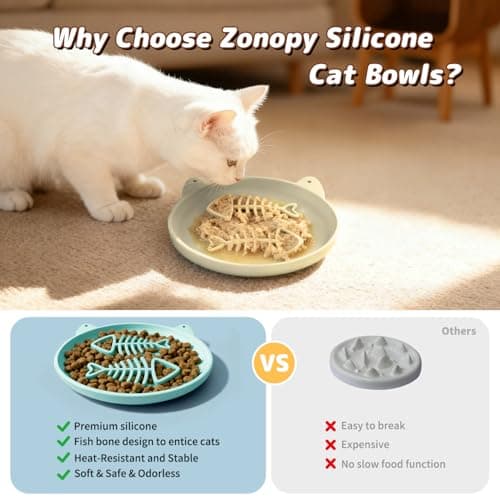 Zonopy Slow Feeder Cat Bowl, 2 PCS Silicone Bowl, Cat Slow Feeder, Ideal for Dry and Wet Food, Easy to Clean, Interactive Puzzle Toy for Pets Food Training, Keeps Cats Busy, 6.69" W*0.65" H - Thumbnail 5