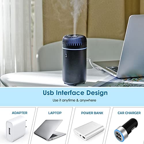 Car Diffuser Humidifier USB Aromatherapy Essential Oil Air Freshener USB Cool Mist Mini Portable Diffuser for Car Home Office Bedroom (Black) - Thumbnail 4