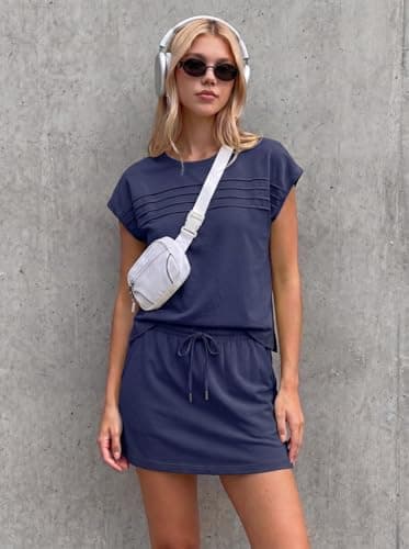 GRECERELLE Women's Two Piece Skirt Set with Built-in Shorts, Casual Sportswear for Tennis Yoga Jogging, Drawstring Waist with Pockets, 2 Piece Outfits - Thumbnail 3