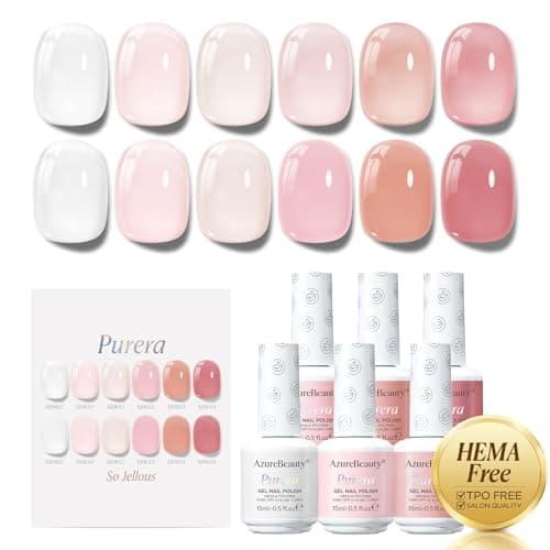 AZUREBEAUTY 6 Colors 15ml HEMA Free Jelly Gel Nail Polish Set, Same Color Bottles, Soak Off UV LED Gel Polish Kit Nail Art for DIY at Home Manicure Salon Gifts, Milky White Nude Pink Neutral Sheer - Image 1
