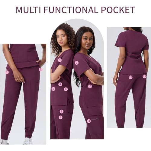 ANGEL GUARD Scrubs for Women Set, V-Neck Medical Scrubs with 13 Pockets, Yoga Waistband Slim Fit Uniform - Thumbnail 6