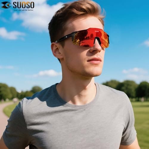 suoso Sports Cycling Sunglasses for Men: Lightweight UV Protection Polarized Sun Glasses for Youth Baseball Softball Running - Thumbnail 2