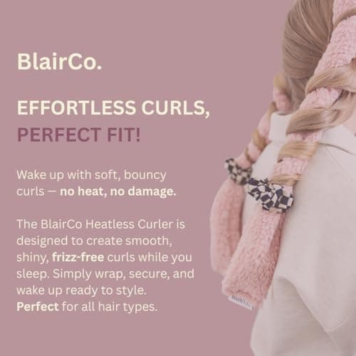 BlairCo Unicorn French Braid Heatless Hair Curler – Handmade Sherpa No Heat Curling Headband for Side Sleepers – Soft Washable Curl Separator for Short to Long Hair – Overnight Curl Rod – Black - Thumbnail 2