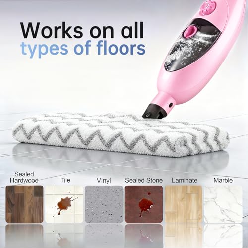 Moolan Steam Mops for Floor Cleaning, Steam mop for Hardwood Floors with Adjustable Steam & Double-Sided Pads, Floor Steamer for Laminate Floor, Tiles, Grout, Furniture (400ML Tank) - Thumbnail 4