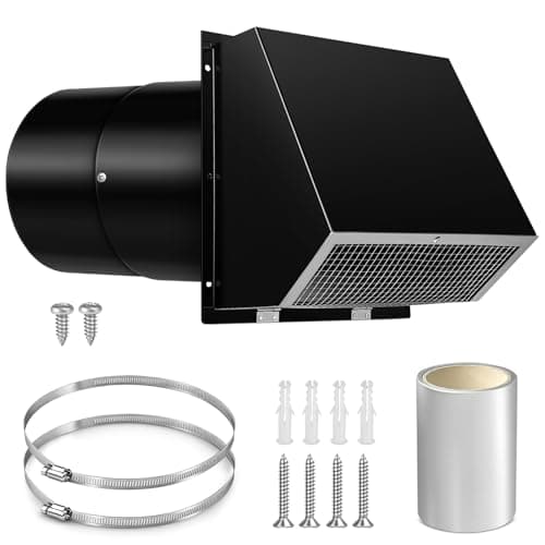 8 Inch Wall Vent Cap Hood Wall Microwanve Exhaust Vent Cover Cap for Kitchen Exhaust Range Dryer Bathroom Fan HVAC Duct Hood Outdoor Air Vent, Black - Image 1