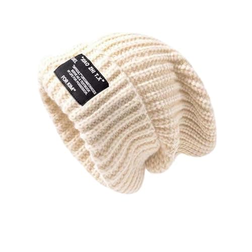 BSHITWO Wool Beanie for Women, Winter Hat Soft Warm Fleece Knit Cap with Letters, Windproof Cold-Proof, Slouchy Cuffed Less Static, Comfortable Snow Cap for Daily Wear, One Size, White - Image 1