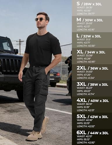 MOURCE Water Resistant Tactical Pants for Men Quick Dry BDU Cargo Pants with 7 Large Pockets Breathable Ripstop Black S 30" - Thumbnail 6