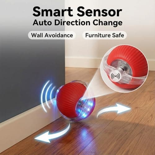 Interactive Cat Toy for Indoor Cats - Automatic Cat Toy Ball with Tail, Self Moving Electric Kitten Toys, USB Rechargeable Smart Rolling Ball, Motion Activated Cat Enrichment Toys for Bored Cats Red - Thumbnail 2