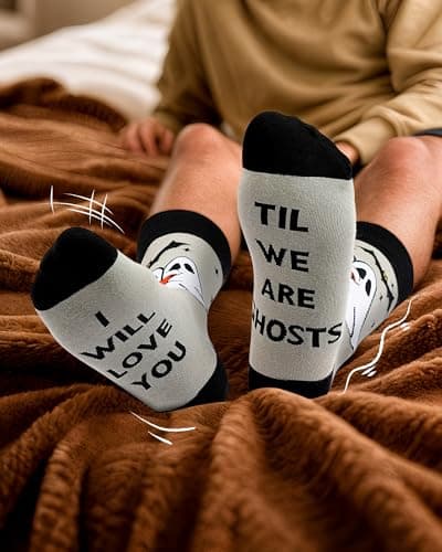 Moyel Ghost Funny Halloween Socks for Men Adults Cute Gifts for Him Boyfriend Husband on Birthday Christmas Valentines Day Anniversary Wedding Day Spooky Gift Ideas Boo Basket Stuffers for Him - Thumbnail 2