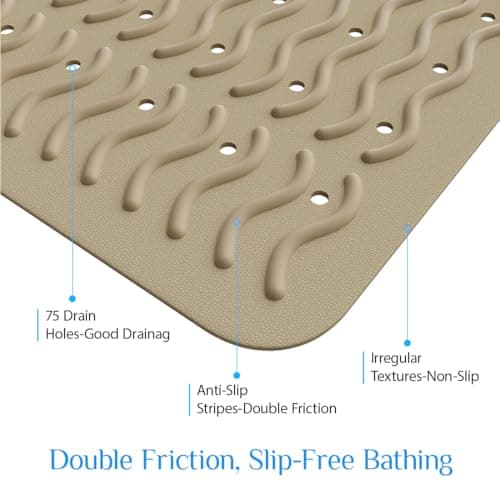 Non Slip Bathtub Mat & Shower Mat, 31x15'' Anti Slip Bath Mat for Tub, Soft TPE Anti-Skid Bathroom Mat with 194 Suction Cups & Drain Holes, Wave-Textured Grip, Machine Washable,Brown - Thumbnail 2