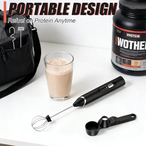 Mity Rain 4-in-1 Frother for Protein Powder, Adjustable-Waterproof, Protein Powder Scoop Funnel Set, Detachable Rechargeable Protein Mixer Wand for Coffee, Matcha, Milk, and Drinks (New Black) - Thumbnail 3