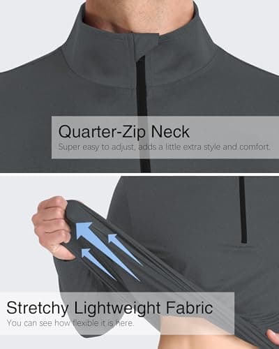 Mens 1/4 Zip Pullover Long Sleeve Shirts UPF 50+ Sun Protection Wicking Moisture Dry Fit Lightweight Sweatshirts Workout Gym Running Golf Casual Athletic Tops Dark Grey XL - Thumbnail 5