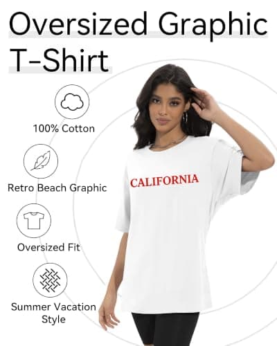 Aiyino Womens Oversized Graphic Tee 100% Cotton California Surfboard Palm Beach Shirt Loose Fit Summer Top Teal Waves L - Thumbnail 6